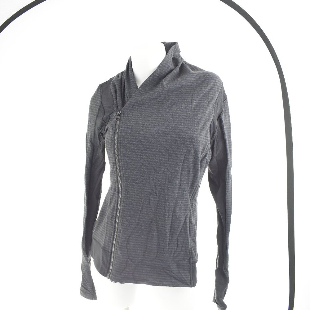 Lululemon Asymmetrical Zip Black Striped Jacket - Size 10